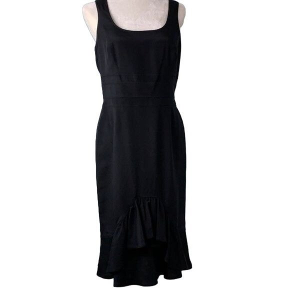 Eccoci Dresses & Skirts - Eccoci Black Silk Sleeveless Sheath Dress 6 Black Lined Zip Scoop Neck Midi